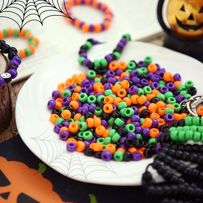 megoogo 1000pcs halloween pony beads plastic round bead diy craft beads bracelets making hair beads for braids party decoration supplies