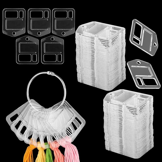 53 Pcs Clear Acrylic Embroidery Floss Drops,Hinged Ring Thread Bobbins for Cross Stitch Sewing,Organizers for Thread Storage DIY Craft Supplies(Style B)