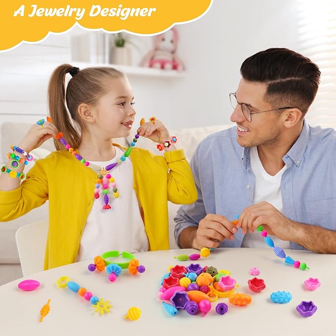 nexbox crafts jewelry making kit for girls - toddler pop beads toys sets for kids, necklace, bracelet, headmaking and ring, ideas birthday gifts age 3 4 5 6 7 8 years old