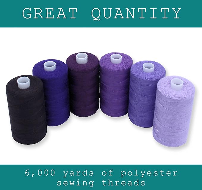 BlesSew Sewing Thread in Purple Color Tones – 6 Spools of Polyester Thread for Sewing Machine for Beginners, Hand Stitching & Quilting - 1000 yds per Spool