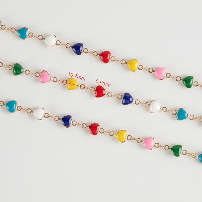 YOUBEIYEE 3 Meters Mixed Color Heart Chains Necklace DIY Gold Plated Chain for Jewelry Making Funny Enamel Bead Chain Decoration Chains Bulk