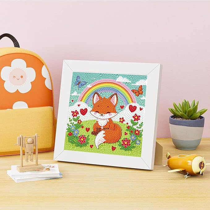 Dlylust Fox Diamond Art Kits for Kids with Frame, Gem Art for Kids Ages 4-8-12, Easy Diamond Painting Kit with Beautiful Package for Gift Home Wall Decor