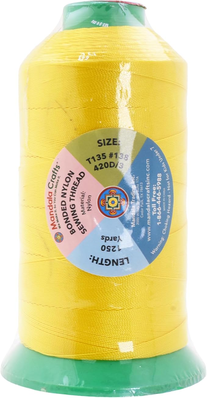Mandala Crafts Size 138 420D T135 Bonded Nylon Thread - Yellow 1250 YDs Tex 135 Heavy Duty Sewing Threads for Leather, Jeans, Weaving, Outdoor Marine Upholstery