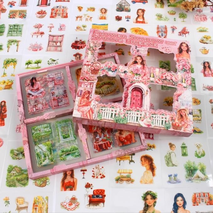 440 Pcs Spring Landscape Scrapbook Stickers for Scrapbooking, Transparent PET Stickers for Journaling, Junk Journal Supplies, Aesthetic Decorative, Collage, Craft Art, Scrap Booking Kit