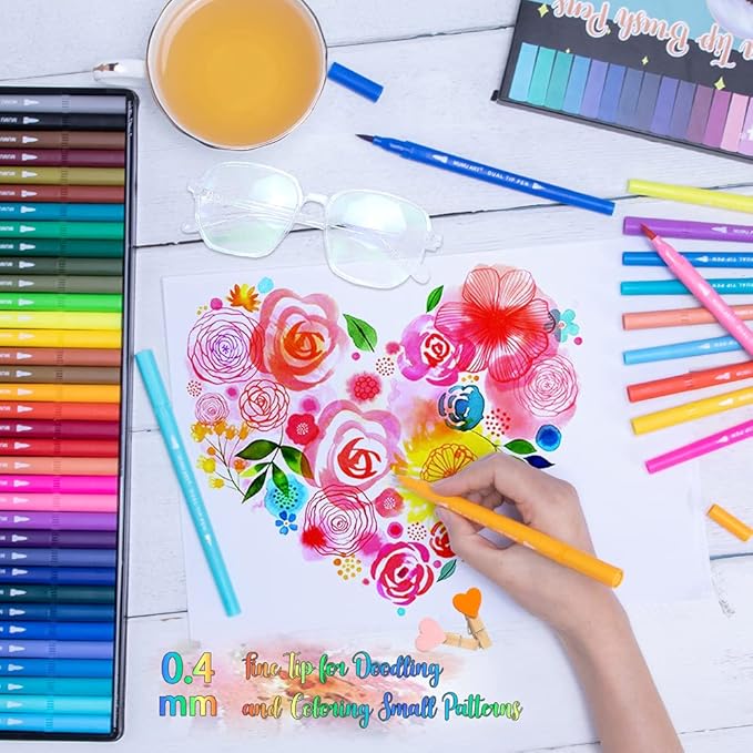 35 Dual Markers Pen for Adult Coloring Book, Coloring Brush Art Marker, Fine Tip Colored Pens for Bullet Journaling Drawing Planner