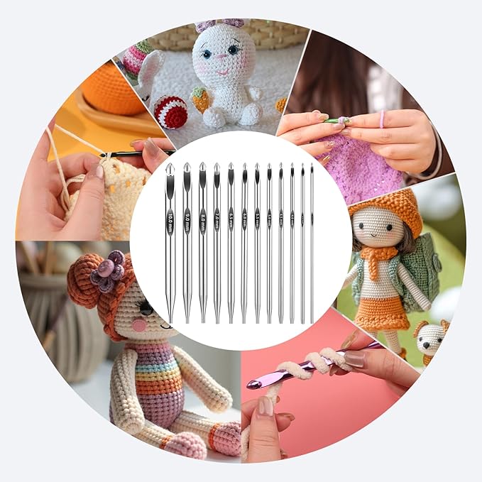 AIYUNDI Tunisian Crochet Hooks Set with Cable, 6-Inch Aluminum Interchangeable Crochet Hooks 3mm-10mm, Long Crochet Hooks, Lightweight, Anti-Twist Swivel Cables, Ergonomic, Umber 26 PCS