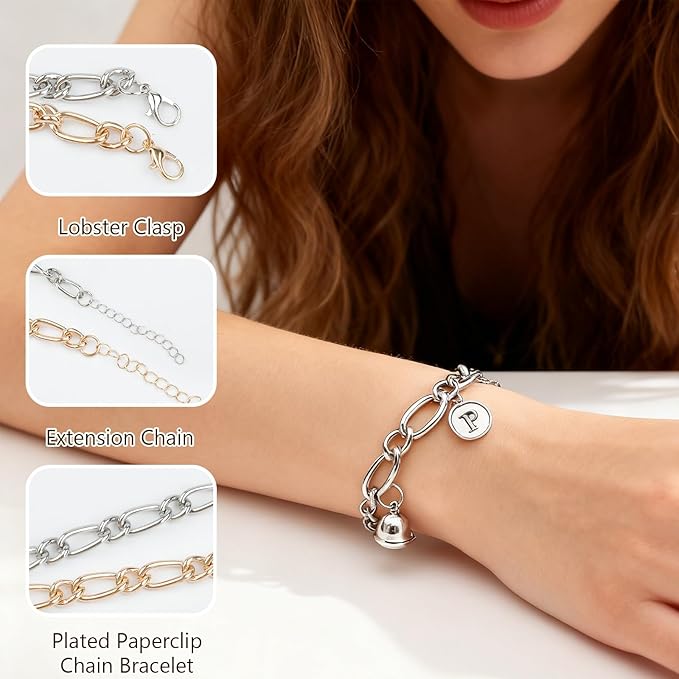 Sumalon 20 Pcs 18K Gold Plated Bracelet Chain Kit, Paperclip Alloy Link Fit Clip with Lock, Bracelet Charm for Women DIY Jewelry Making (Gold and Silver)