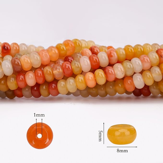 2 Strands (150PCs) Natural Golden Silk Jade Rondelle Beads, 5 * 8mm Gemstone Loose Spacer Abacus Disk Beads for DIY Bracelet Necklace Earrings Jewelry Making, Craft Supplies Beading Kit