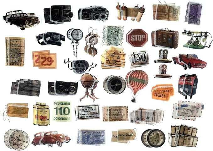 Esweny 200 Pieces Vintage Ephemera Scrapbooking Supplies Pack for Journaling, Decoupage Paper Scrapbook Stickers Kit for Junk Journal Planners Collage Craft Notebooks Album (Word Memory)