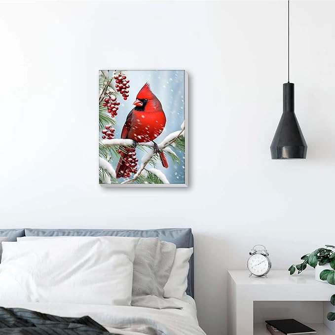 Reofrey Framed Paint by Numbers Kit for Adults & Beginner - 8x12 Inch Canvas Christmas Paint by Numbers - Birds Educational & Creative Art Set for Beginners - Perfect for Home Wall Decoration