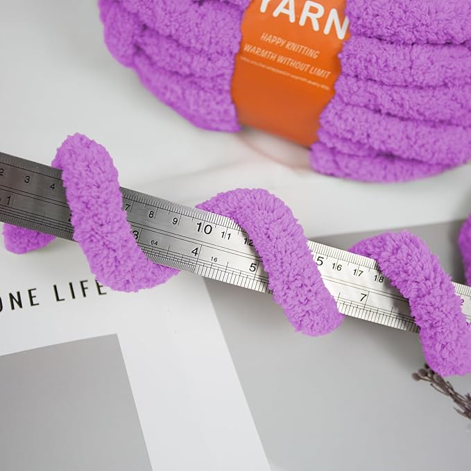 Chunky Yarn for Hand Knitting and Blankets – Super Soft Jumbo Chenille Yarn Pack for Crocheting, Bulky DIY Projects, 8 Skeins(Purple)