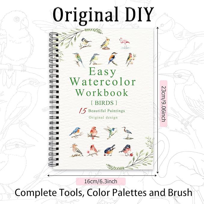 Watercolor Workbooks Birds, 15 Beautiful Paintings for Water Color Book Adult, Watercolor Coloring Book for Beginners, Watercolor Workbook for Adults Teens (Without Palette, Birds)