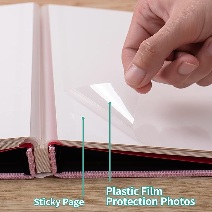 Pink Photo Album Self Adhesive Scrapbook Album for 4×6 Photos/Pictures DIY Linen Cover Album 15 Sheets/30 Blank Pages for Family Wedding, Birthday, Christmas, Anniversary