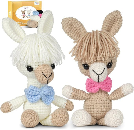 MOREJMTT Crochet kit for Beginners，Knitting kit，Equipped with Step-by-Step Video tutorials, Adult Junior Crochet Kits,Crochet Animals kit(2pack Alpaca)