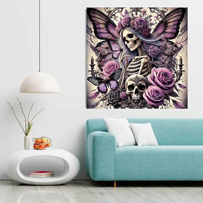 Meothan Diamond Art Kits for Adults, 5D DIY Sugar Skull Flowers Diamond Painting Kits for Beginners, Diamond Dots Gem Arts Crafts Kits for Living Room Bedroom Home Wall Decor Offices14X14 Inch