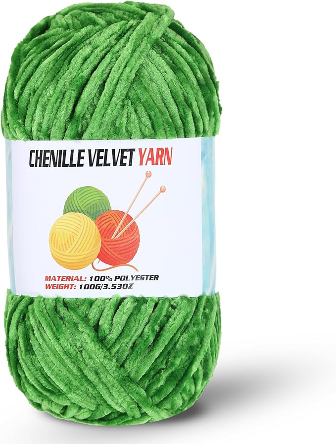 Velvet Chenille Chunky Yarn, Handcrafts Weaving Soft Chenille Yarn for Crocheting Clearance, Used for Making Baby Yarn Blanket, Clothes, Knitting Creations (1 - Green)