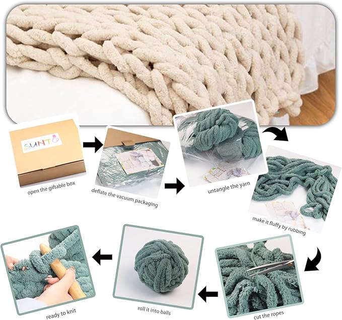 SUNTQ 8 Pack Jumbo Chunky Chenille Yarn for Crocheting, Bulky Thick Fluffy Yarn for Hand Knitting Blanket, Soft Plush Knitting Yarn for Scarf,Home Decor, Khaki(32 yds,8.8 oz Each Skein)