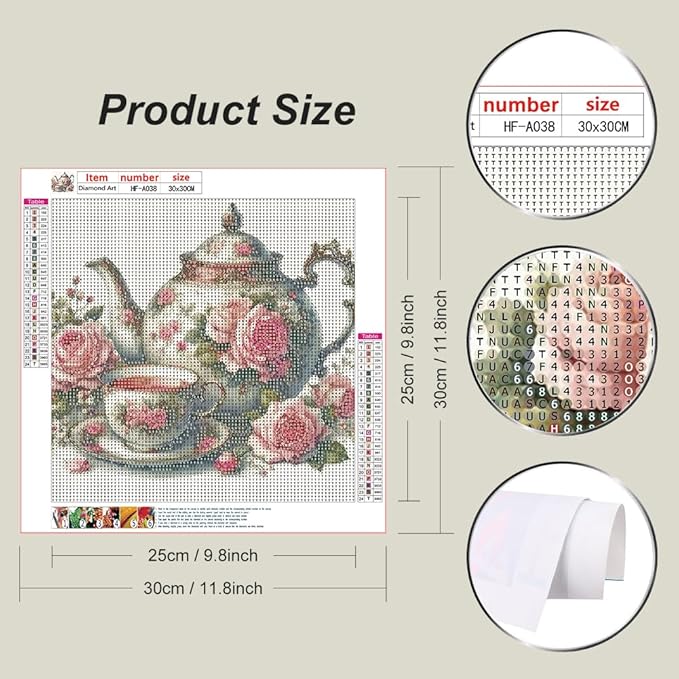 hill froeistung 5D Colorful Teapot Diamond Art Painting Kits for Adults,Teacup,Flower Diamond Art for Beginners, DIY Full Drill Diamond Art Painting(12X12 inch)