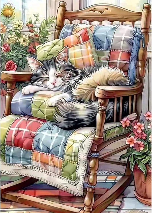 SENQAO Cat Diamond Art Kits for Adults, Cat Diamond Painting Kit for Beginners, Round 5D DIY Diamond Dots, Full Drill Painting Kit Art and Crafts for Adults Home Wall Decor 12x16inch