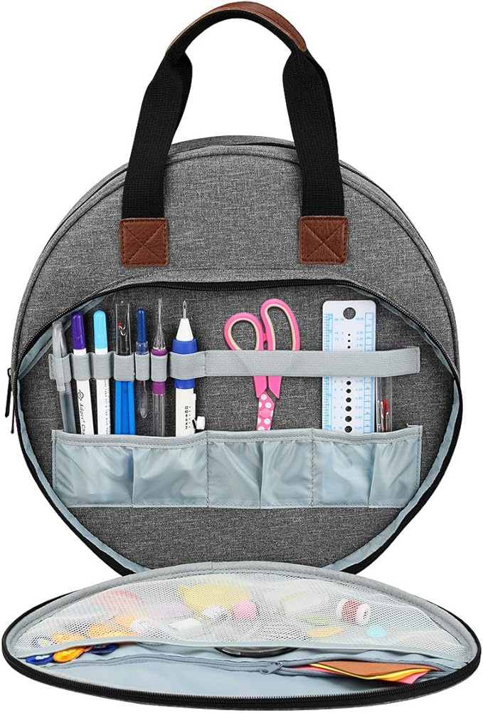 Shinyzone Cross Stitch Storage Tote, Embroidery Projects Bag with Zipper Pockets Organiser for Hoops, Charts and Threads