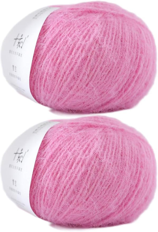 Snowbaby Wool Acrylic Blend Long Pile Yarn,(Worsted) Warm and Luxurious Fuzzy Yarn for Knitting and Crocheting DIY Hats Scarves Sweaters, 2 * 3.52oz/100g 207yds(11-Barbie Pink)