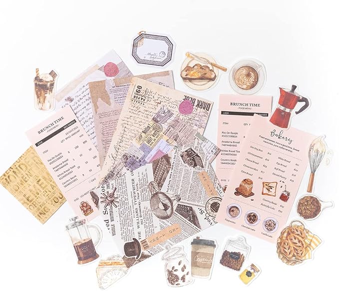 Aldieco 260pcs Vintage Scrapbooking Stickers Pack, DIY Retro Journaling Supplies Stickers kit,Scrapbook Paper Accessories,Coffee Scrap Book Washi Paper Stickers(nuanjushouji)