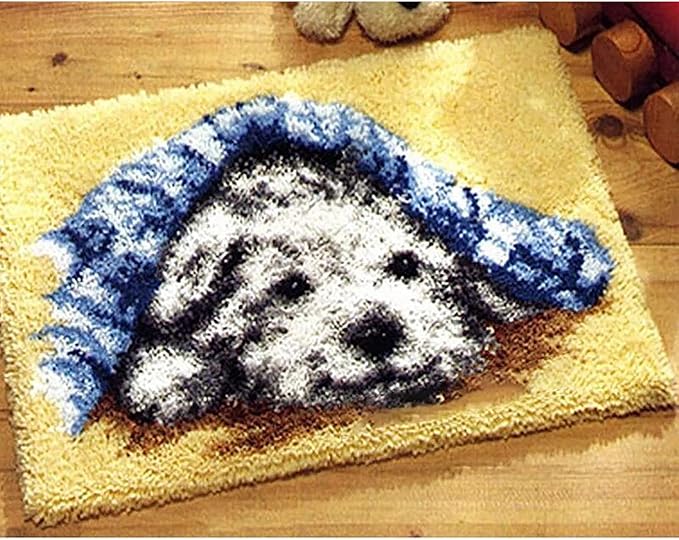 ZFFLYH Latch Hook Kits DIY Crochet Yarn Rugs Tapestry Hooking Needlework Crafts Arts Kit Color Preprinted Pattern Home Decoration Festival Gift for Adults and Beginner,Dogs