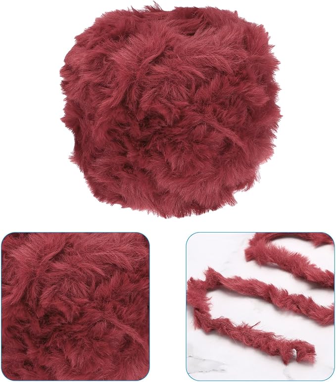 PATIKIL 70yds Faux Fur Yarn, Fuzzy Yarn Crochet Fluffy Yarn Soft Chunky Polyester Plush Fur Eyelash for Crocheting Knit Blanket Rug Sweater Scarf Hat Bear Craft, Wine Red