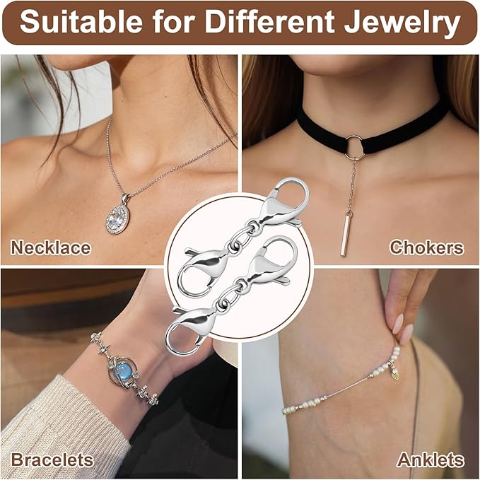 20pcs Double Lobster Claw Clasp Extenders for Necklaces and Bracelets, 1 Inch Stainless Steel Double End Connector for DIY Jewelry Repair and Making