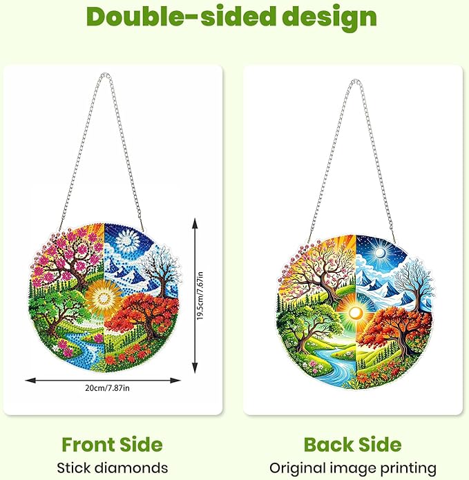 MXJSUA Landscape Seasons Diamond Painting Art Window Suncatchers, Diamond Art Kits for Adults Hanging Ornaments with Chain, 5D Special Shape Crystal Diamond Pendant Accessories for Decor Gift
