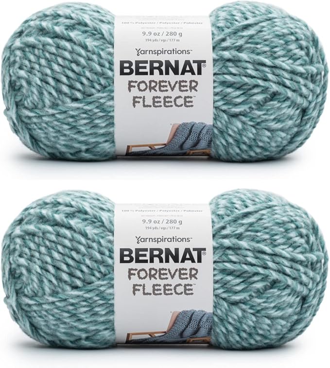Bernat Forever Fleece Leisure Teal Yarn - 2 Pack of 280g/9.9oz - Polyester - 6 Super Bulky - 194 Yards - Knitting/Crochet