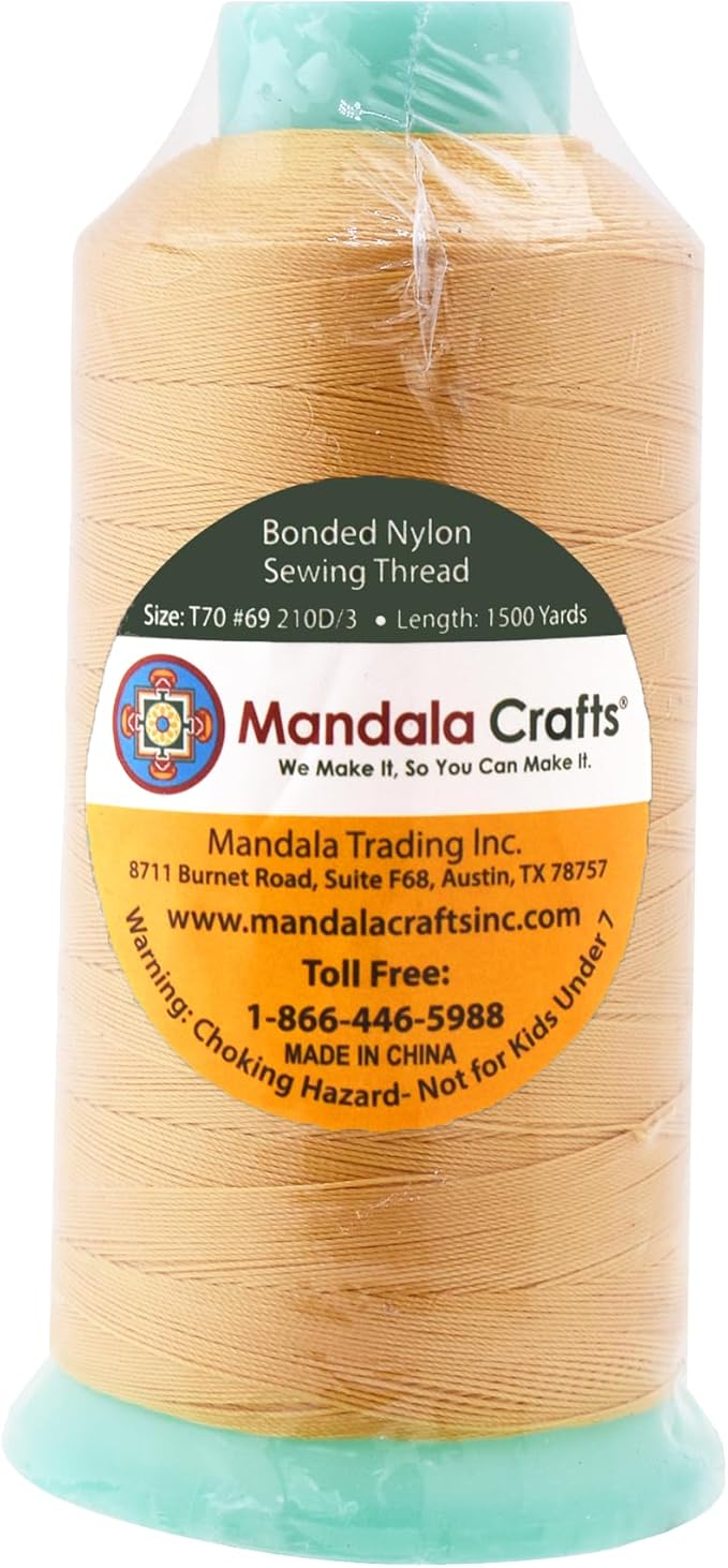 Mandala Crafts Size 69 210D T70 Bonded Nylon Thread - Blonde 1500 YDs Tex 70 Heavy Duty Sewing Threads for Leather, Jeans, Weaving, Outdoor Marine Upholstery