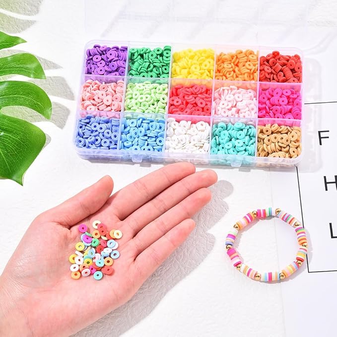 15 Colors 2250 Pcs Clay Beads Kit for Bracelets Making, Flat Round Polymer Spacer heishi Clay Beads for Craft and Jewelry Making