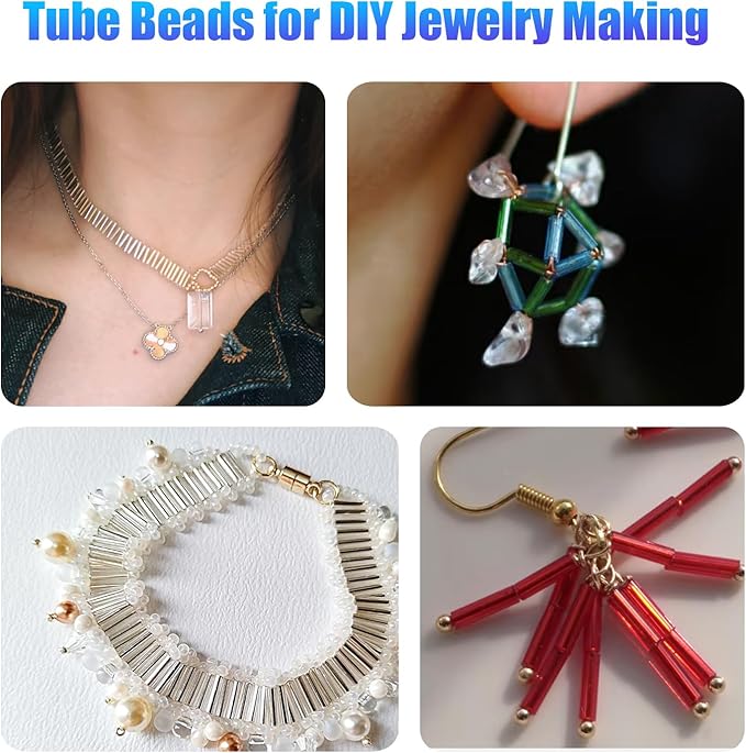 Ybxjges 4800Pcs 7mm Tube Beads Kit with 28 Colors Glass Bugle Seed Beads Small Craft Beads for DIY Bracelet Necklaces Jewelry Making
