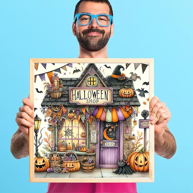 GUMITOON 4 Pack Halloween Diamond Art Kits for Adults-Full Drill Diamond Dots Paintings for Beginners, Round 5D Paint with Diamonds Pictures Gem Art Painting Kits DIY Crafts Kits 14"x14" QCY-122