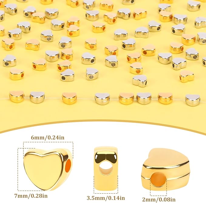 Augshy 700Pcs Silver Gold Heart Beads, Heart Spacer Beads for Bracelets Jewelry Bracelet Making Birthday Party Necklace Friendship DIY Crafts