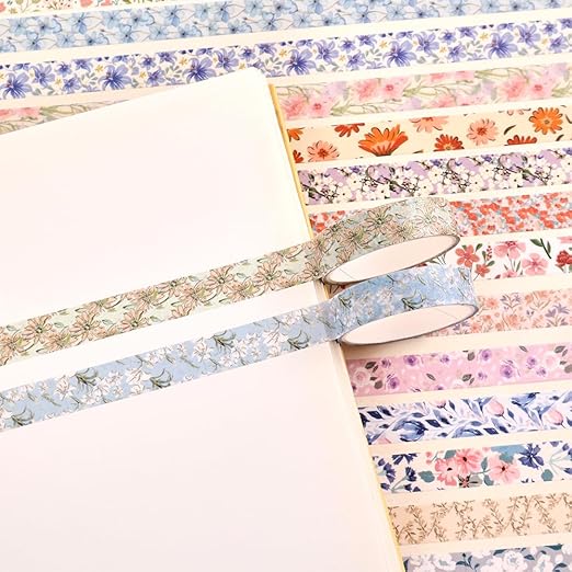 60 Rolls Flowers Theme Washi Tape Set with Different Colorful Patterns, Writable Decorative Tapes for Scrapbooking, Junk Journal Supplies, Bullet Journaling, 0.39'' x 79'' per Roll