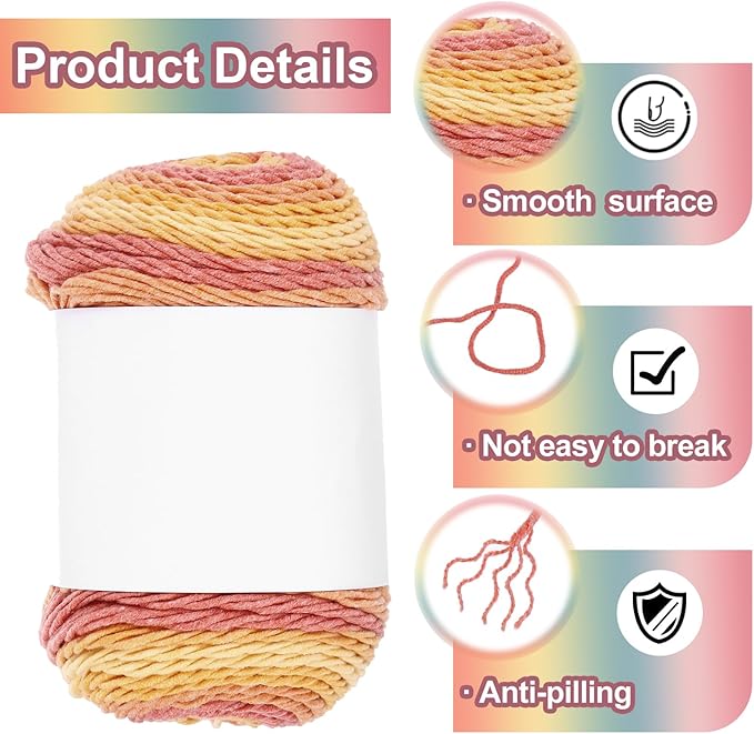 MECCANIXITY Cotton Acrylic Yarn for Crocheting, 422 Yard 5 Ply Soft Gradient Yarn Acrylic 45% Cotton 55% Used for DIY Knitting Blankets Scarves(2 Packx100g,Orange,Yellow,Red)