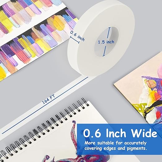 Artist Tape, White Art Tape for Watercolor Paper, Medium Tack Masking Drafting Tape for Painting Canvas Framing, Acid-Free, 0.6in 164FT Long