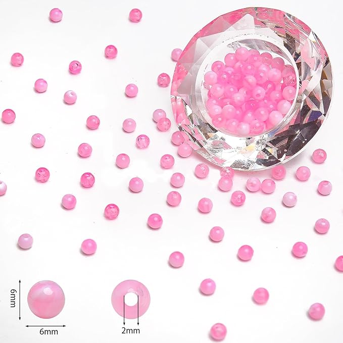 bonny boxx 1000pcs 6mm pink jade round beads, smooth acrylic balls, plastic resin gumball bubblegum chunky beads for necklace & bracelet making, crafting supplies