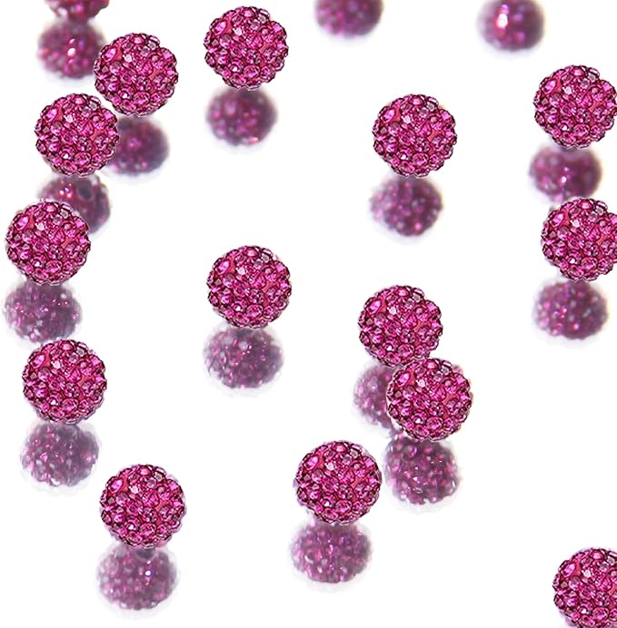 150 Pcs 10mm Rhinestone Beads for Jewelry Making, Rose Red Shiny Round Shamballa Disco Baseball Necklace Beads Sparkle Crystal Clay Pave Rhinestones Bead for DIY Bracelet Earring Craft Making Supplies