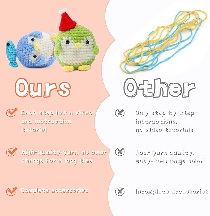 IMZAY 4 Pack Crochet Kit for Beginners, Beginner Animal Kit, Cute Starter with Video Tutorial, 2 Hooks, Colored Yarns, 5 Stitch Markers Complete Set to Make Penguins