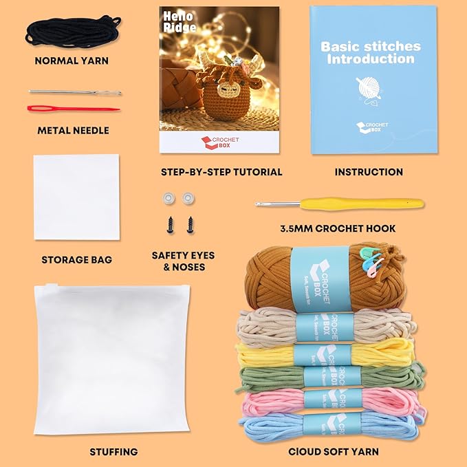 Crochet Kit for Beginners: Highland Cow Crochet Kit, Include Easy Knitting Soft Yarn, Step-by-Step Video Tutorial, Hook, Birthday Gift for Adults and Teen(30%+ Yarn)