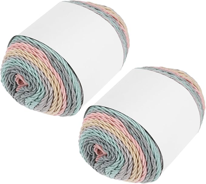 MECCANIXITY Cotton Acrylic Yarn for Crocheting, 422 Yard 5 Ply Soft Gradient Yarn Acrylic 45% Cotton 55% Used for DIY Knitting Blankets Scarves(2 Packx100g,Gray,Green,Yellow,Red)