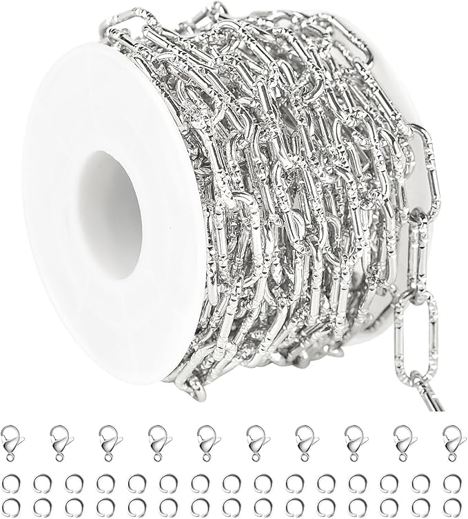 UMAOKANG 13 Feet Stainless Steel Chain for Jewelry Making Embossed Paperclip Chain Necklace DIY Making for Men and Women Jewelry Chain Roll