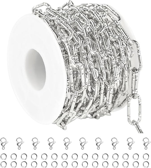 UMAOKANG 13 Feet Stainless Steel Chain for Jewelry Making Embossed Paperclip Chain Necklace DIY Making for Men and Women Jewelry Chain Roll