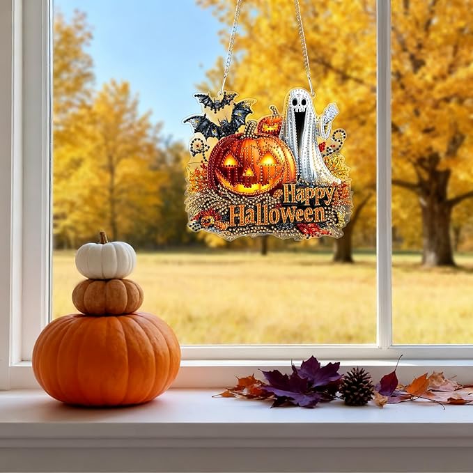 Tumwisk Diamond Art Kits, Halloween Crafts for Adults, Fall Diamond Art, Halloween Home Decor Indoor Doors Garden Windows Horror Funny Hanging Decor Gifts