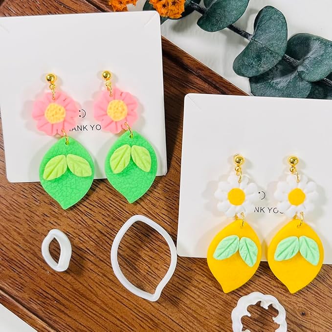 Xaekicr Lemon Flower Polymer Clay Cutters – 3 Pcs Clay Earring Cutters Set – Clay Tools for Polymer Clay Jewelry Making – DIY Summer Earring Cutter Kit for Crafts and Accessories