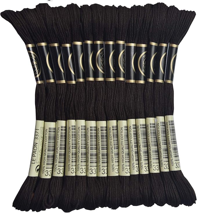 LE PAON Embroidery Floss, 14-Pack Six Strands 100% Long Staple Cotton Embroidery Thread, 8.7-Yard，Color Number：3371,Black Brown