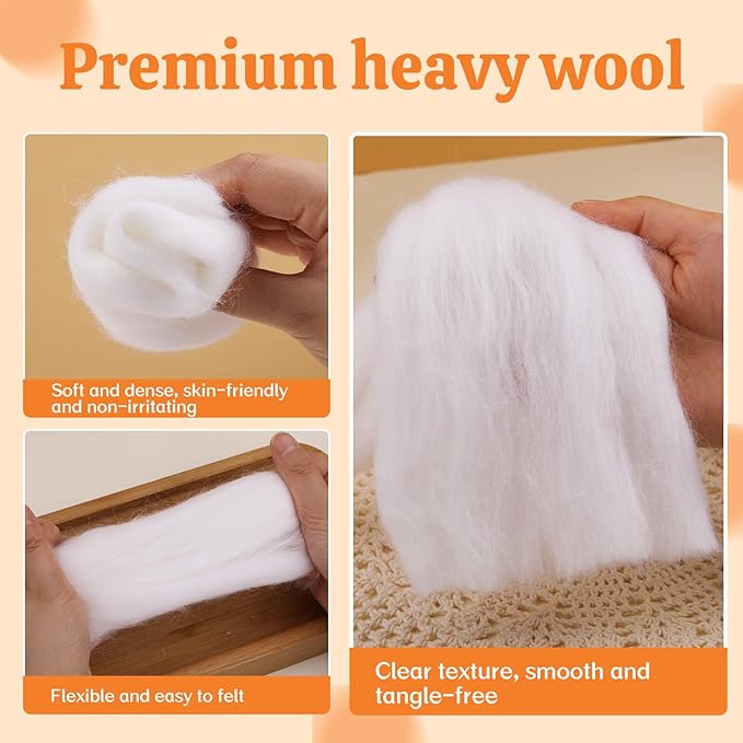 3.53oz Wool Roving: Needle Felting Wool White Roving Wool Felting Supplies Pure Wools Chunky Yarn Spinning Wool Roving for Needle Felting Wet DIY Hand Spinning